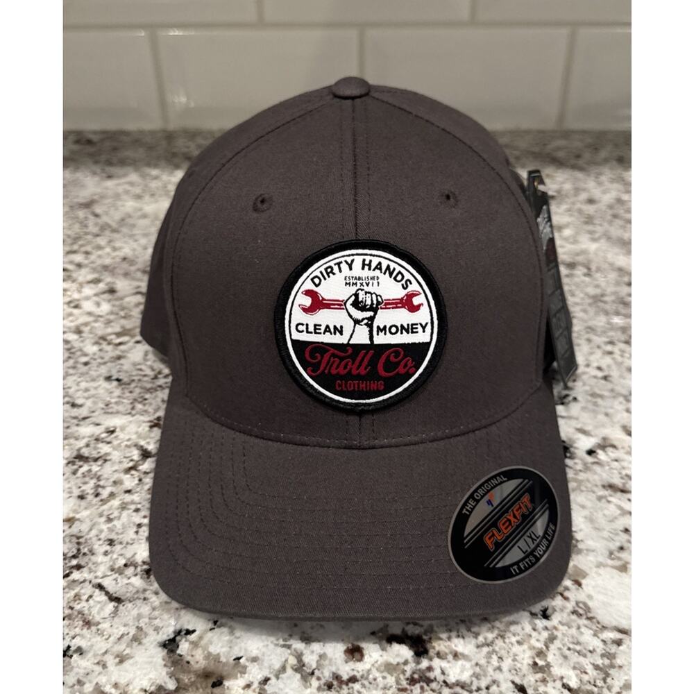 Dirty Hands Clean Money Flex Fit Fitted Hat Cap Gray Troll Co L/XL